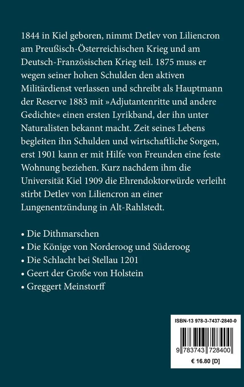 Rückseite: 9783743728400 | Historische Erzählungen aus Schleswig-Holstein | Detlev Von Liliencron