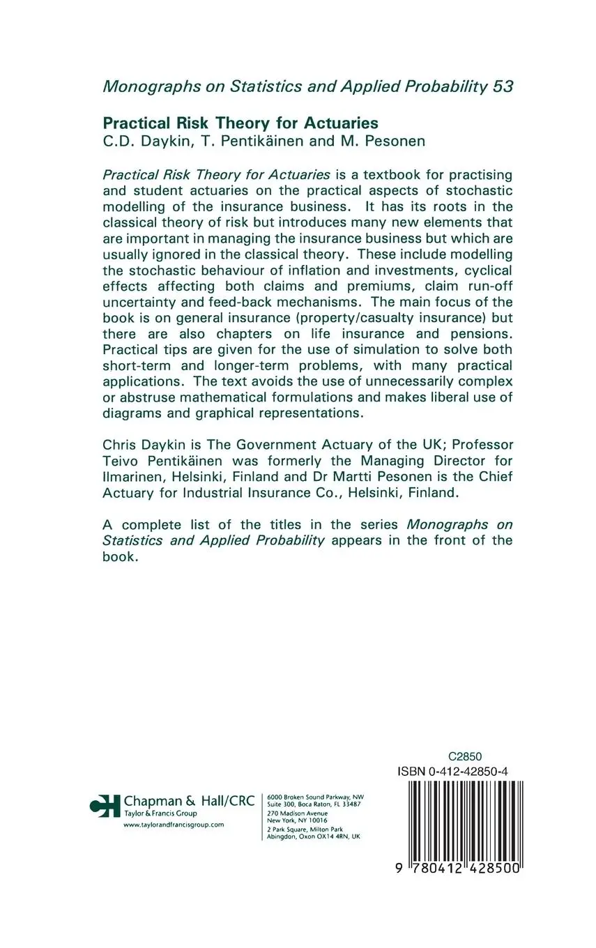 Rückseite: 9780412428500 | Practical Risk Theory for Actuaries | C. D. Daykin (u. a.) | Buch