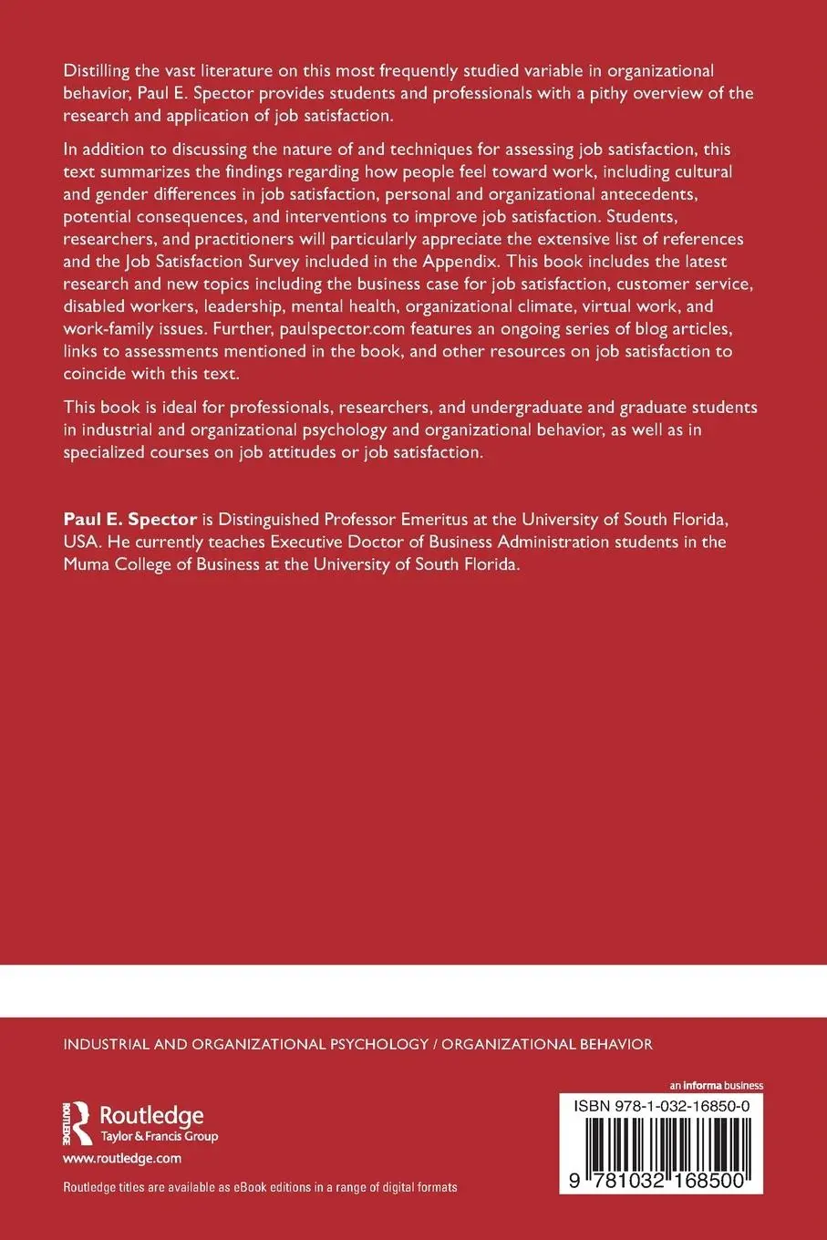 Rückseite: 9781032168500 | Job Satisfaction | From Assessment to Intervention | Paul E. Spector