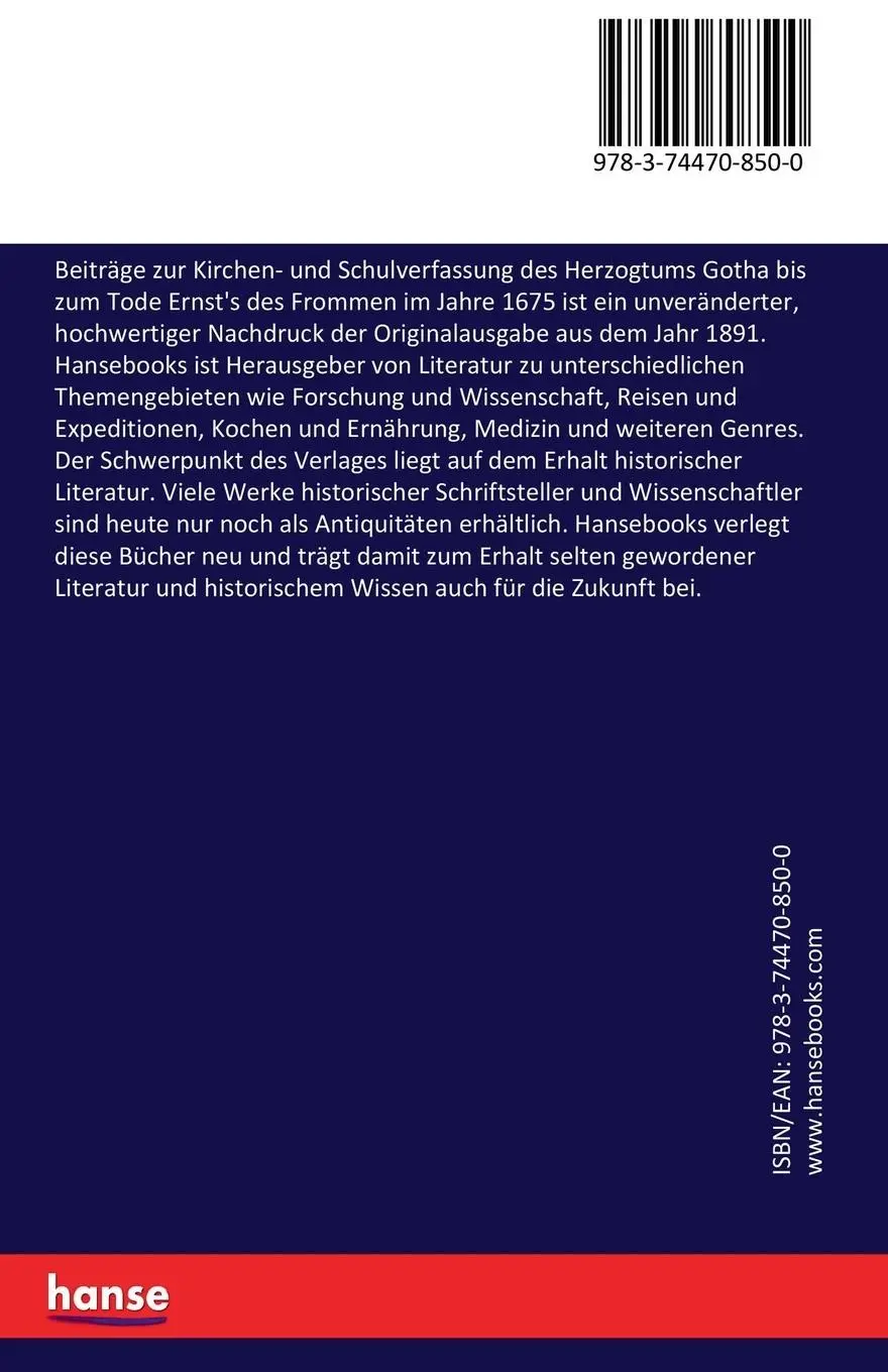 Rückseite: 9783744708500 | Beiträge zur Kirchen- und Schulverfassung des Herzogtums Gotha bis...