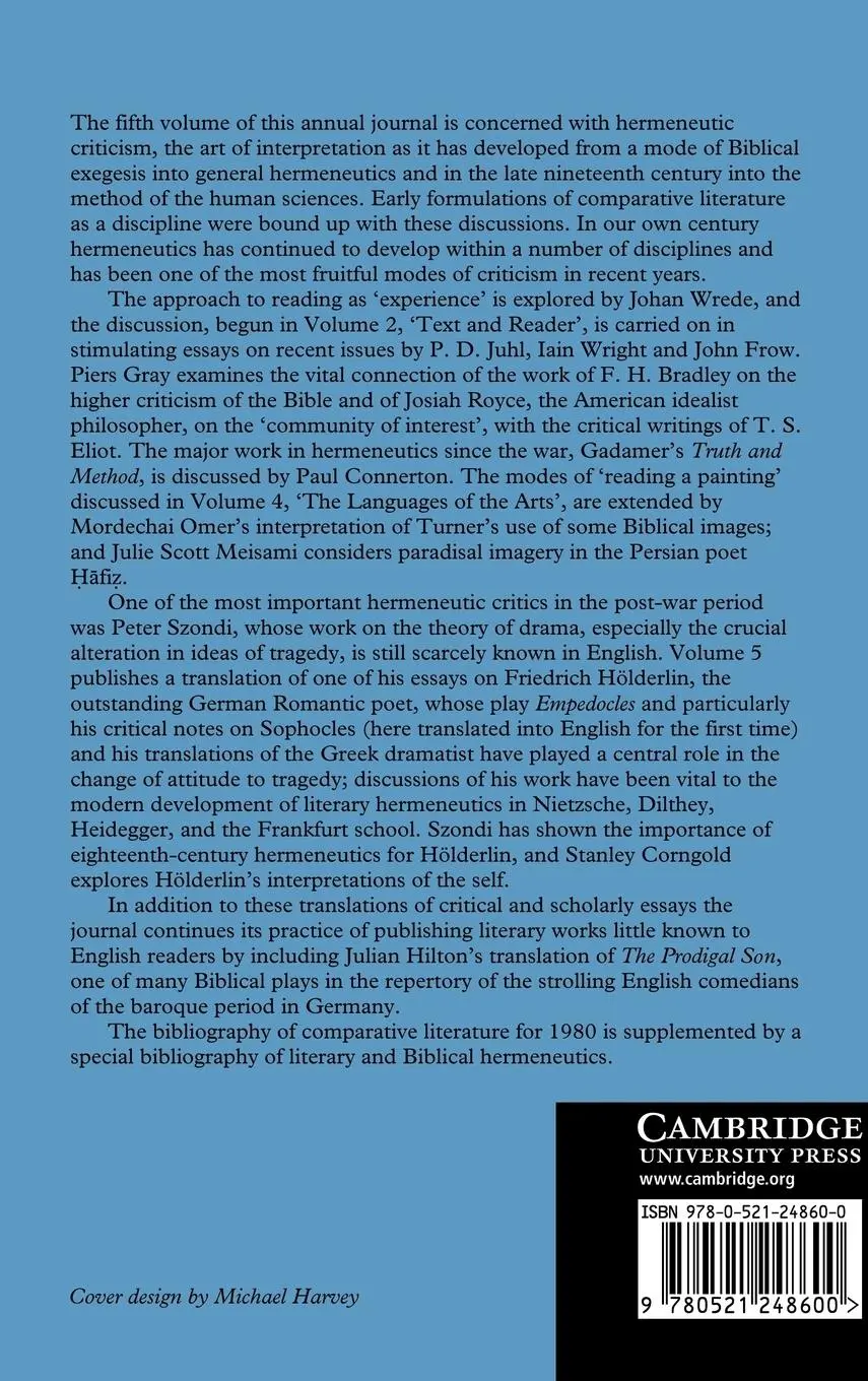 Rückseite: 9780521248600 | Comparative Criticism | Volume 5, Hermeneutic Criticism | Shaffer