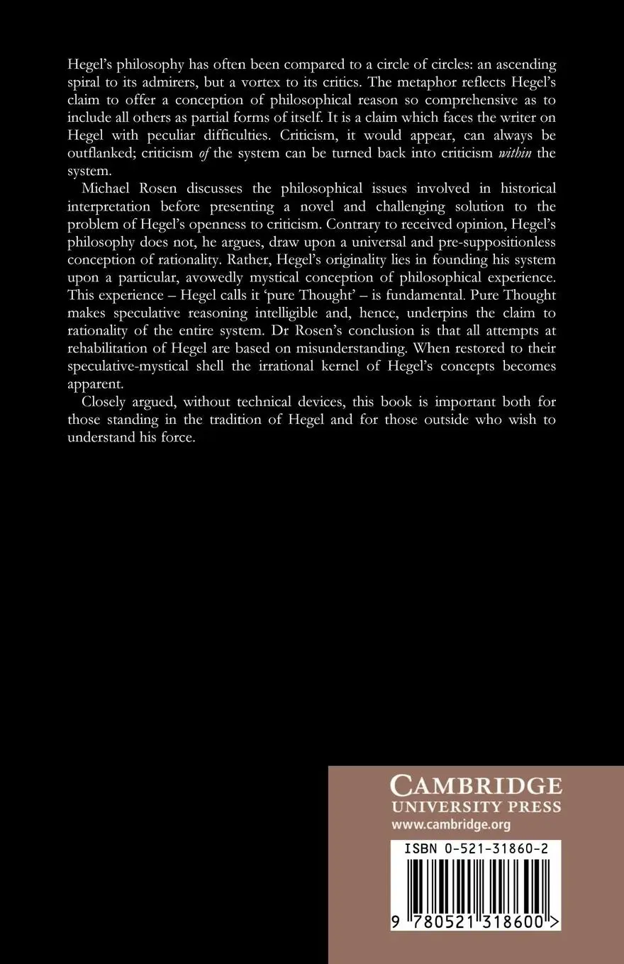Rückseite: 9780521318600 | Hegel's Dialectic and Its Criticism | Michael Rosen | Taschenbuch