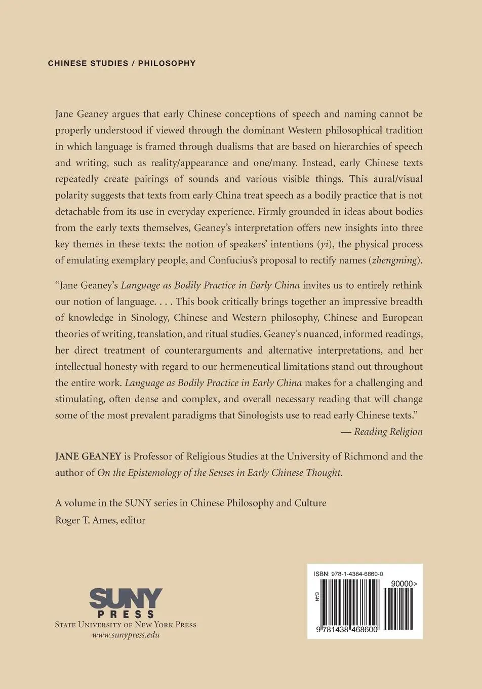 Rückseite: 9781438468600 | Language as Bodily Practice in Early China | A Chinese Grammatology