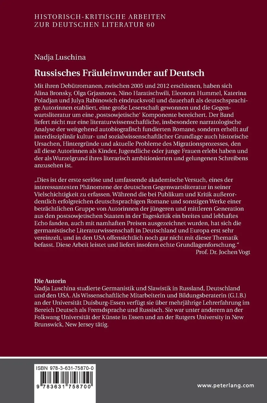 Rückseite: 9783631758700 | Russisches Fräuleinwunder auf Deutsch | Nadja Luschina | Buch | 2018
