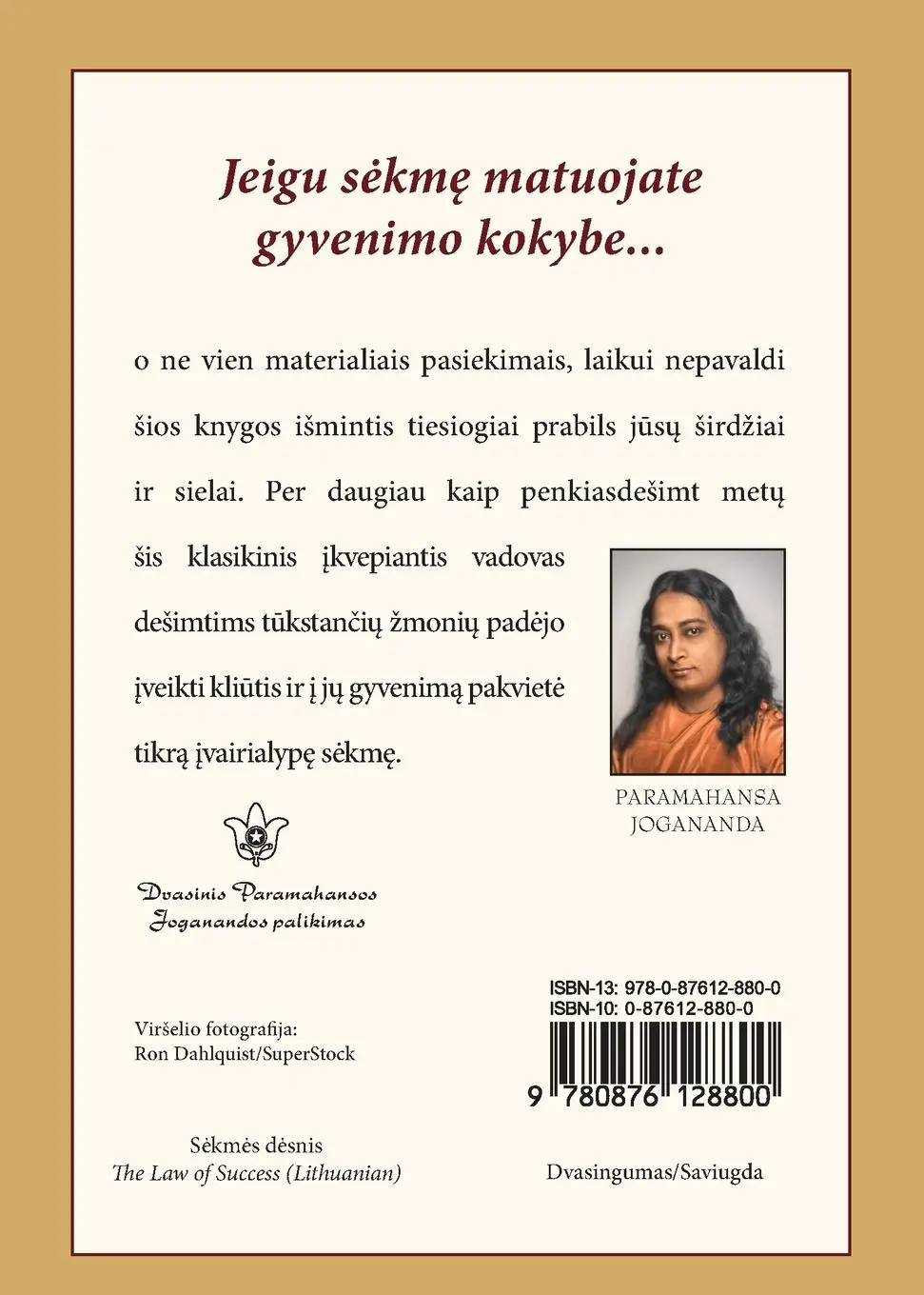 Rückseite: 9780876128800 | The Law of Success (Lithuanian) | Paramahansa Yogananda | Taschenbuch