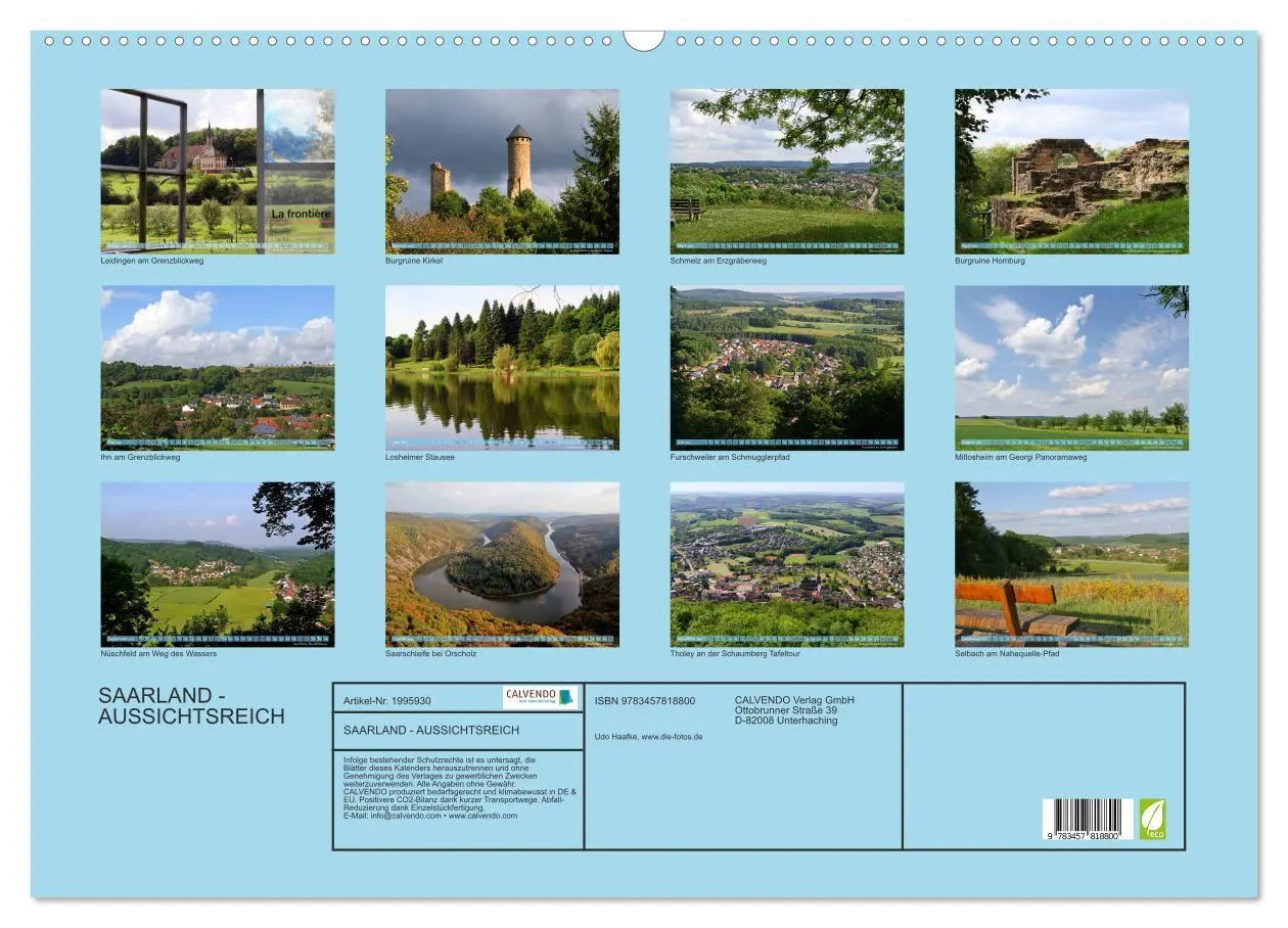 Bild: 9783457818800 | SAARLAND - AUSSICHTSREICH (Wandkalender 2026 DIN A2 quer), CALVENDO...