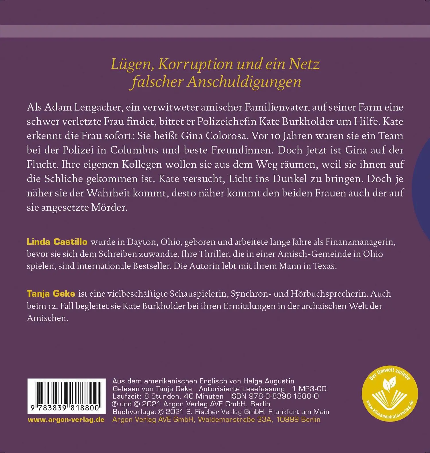 Rückseite: 9783839818800 | Dein ist die Lüge | Der neue Fall für Kate Burkholder | Linda Castillo