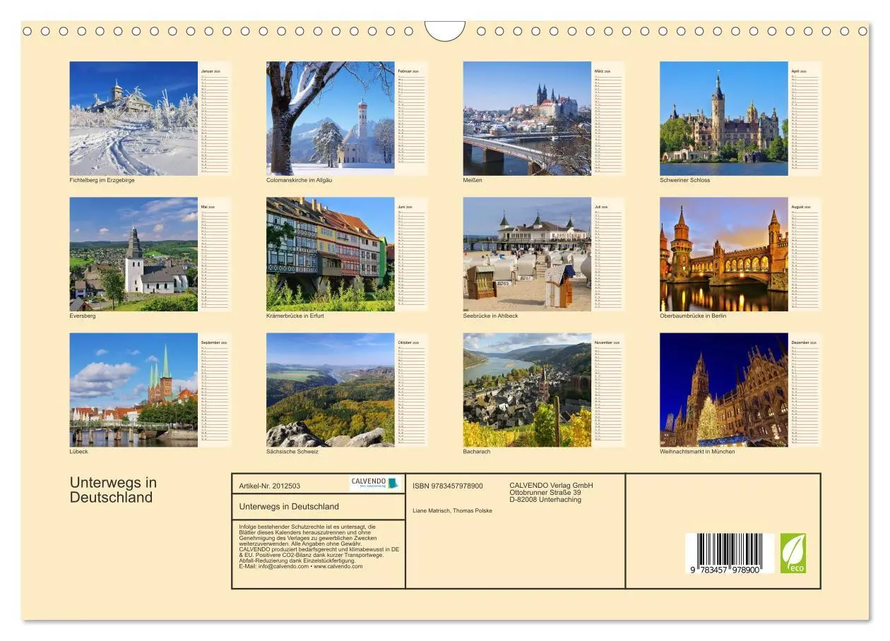 Bild: 9783457978900 | Unterwegs in Deutschland (Wandkalender 2026 DIN A3 quer), CALVENDO...