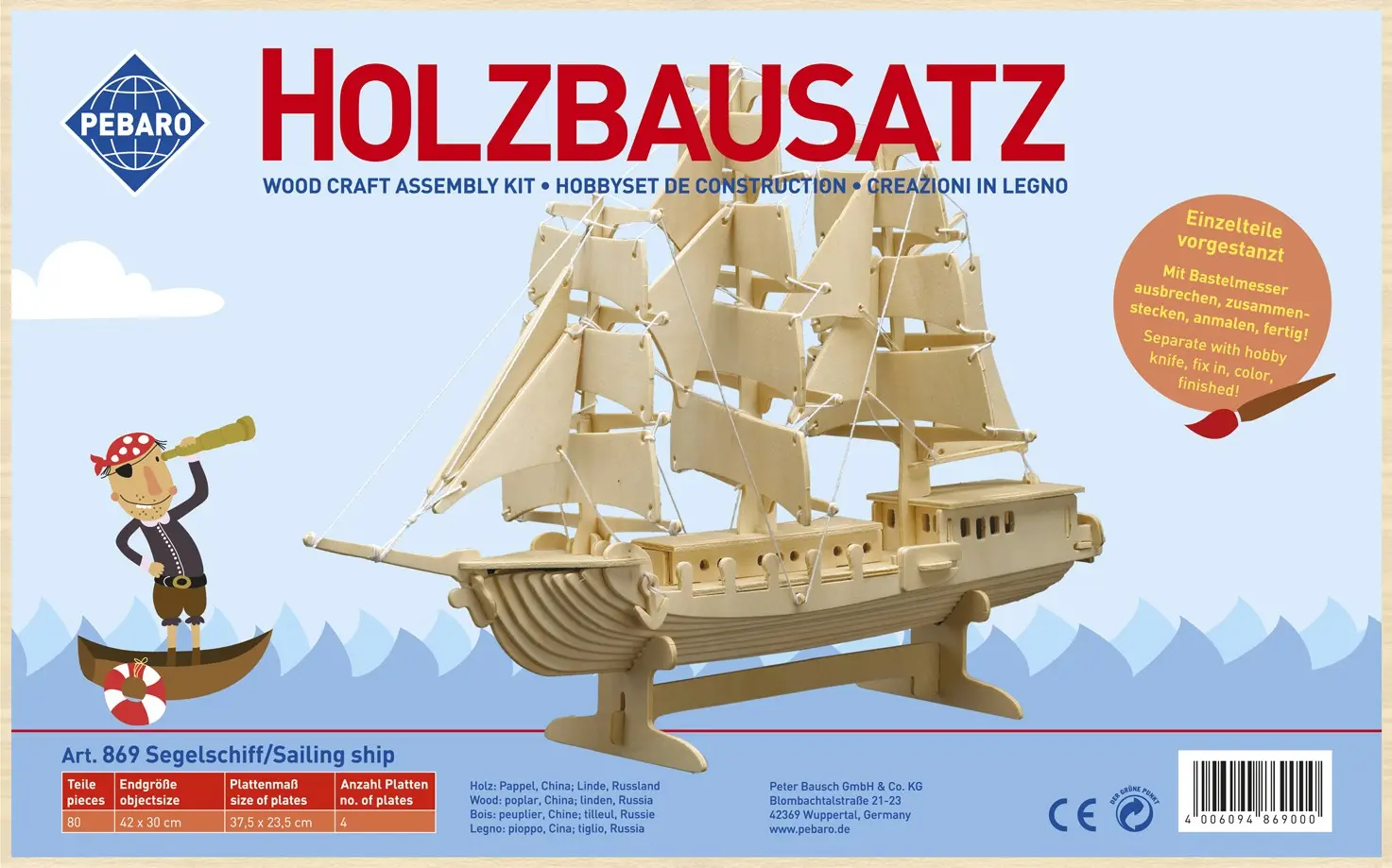 Cover: 4006094869000 | PEBARO 869 - Holzbausatz Segelschiff, 80 Teile, Holzkonstruktion...