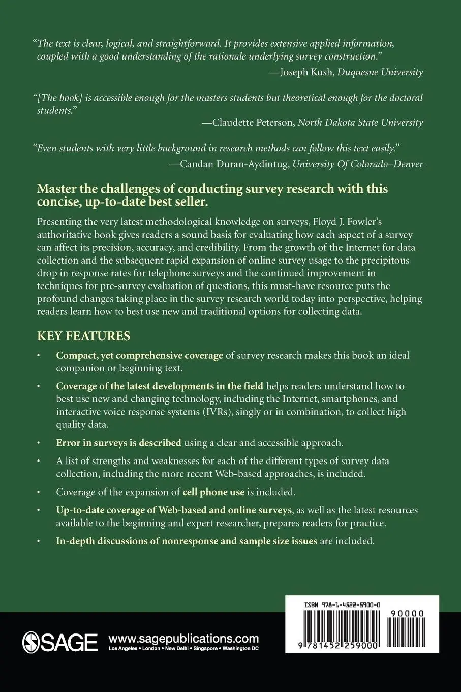 Rückseite: 9781452259000 | Survey Research Methods | Fowler Floyd J Jr | Taschenbuch | Englisch