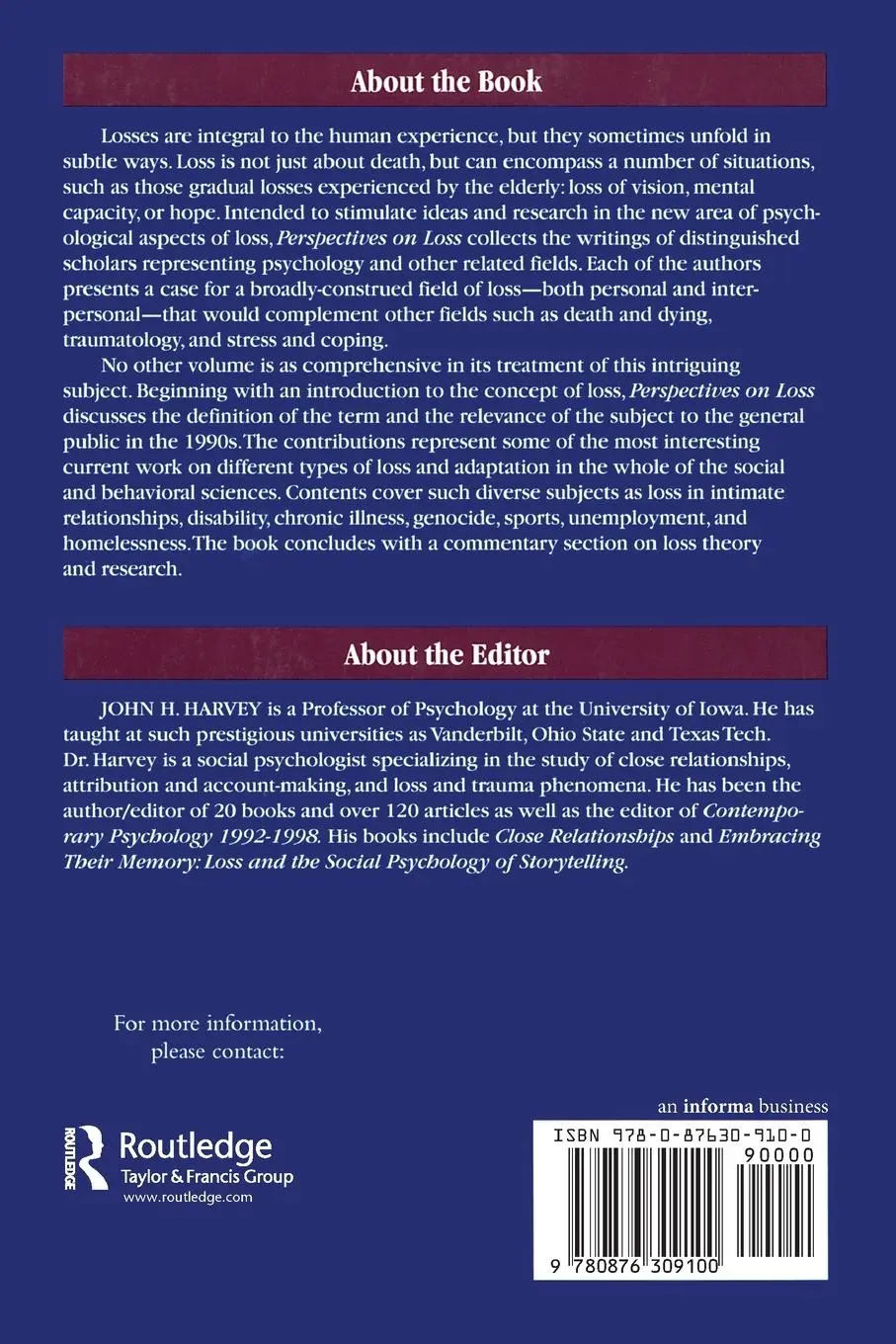 Rückseite: 9780876309100 | Perspectives On Loss | A Sourcebook | John H. Harvey | Taschenbuch