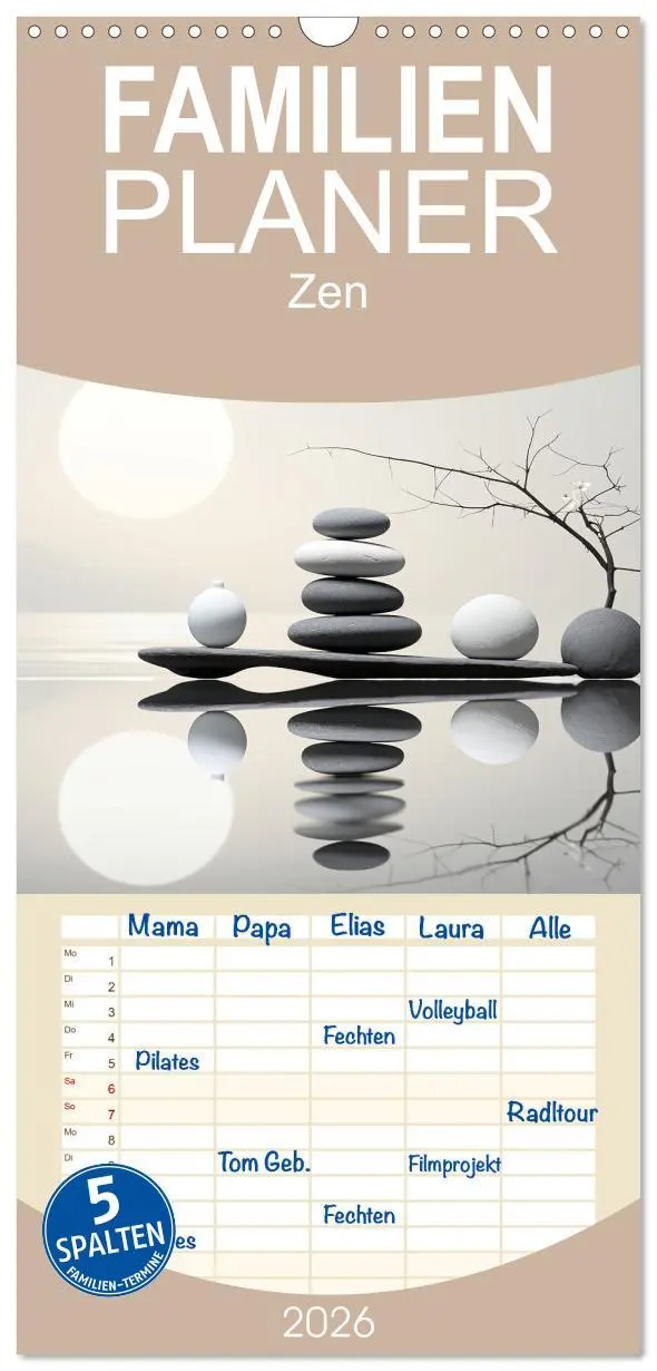 Cover: 9783516499100 | Familienplaner 2026 - Zen mit 5 Spalten (Wandkalender, 21 x 45 cm)...