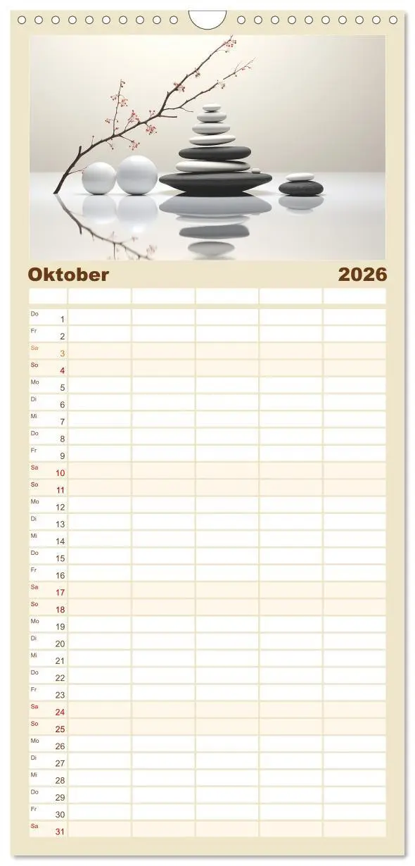 Bild: 9783516499100 | Familienplaner 2026 - Zen mit 5 Spalten (Wandkalender, 21 x 45 cm)...