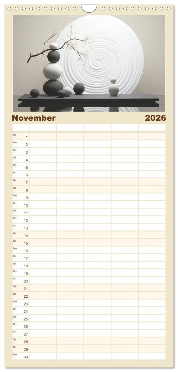 Bild: 9783516499100 | Familienplaner 2026 - Zen mit 5 Spalten (Wandkalender, 21 x 45 cm)...