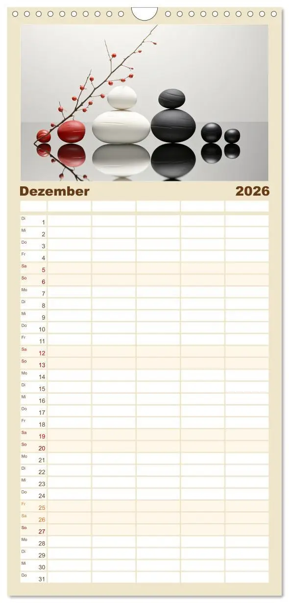 Bild: 9783516499100 | Familienplaner 2026 - Zen mit 5 Spalten (Wandkalender, 21 x 45 cm)...