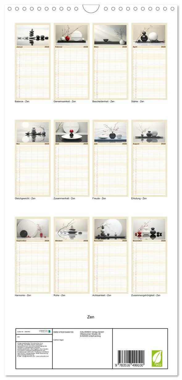 Bild: 9783516499100 | Familienplaner 2026 - Zen mit 5 Spalten (Wandkalender, 21 x 45 cm)...