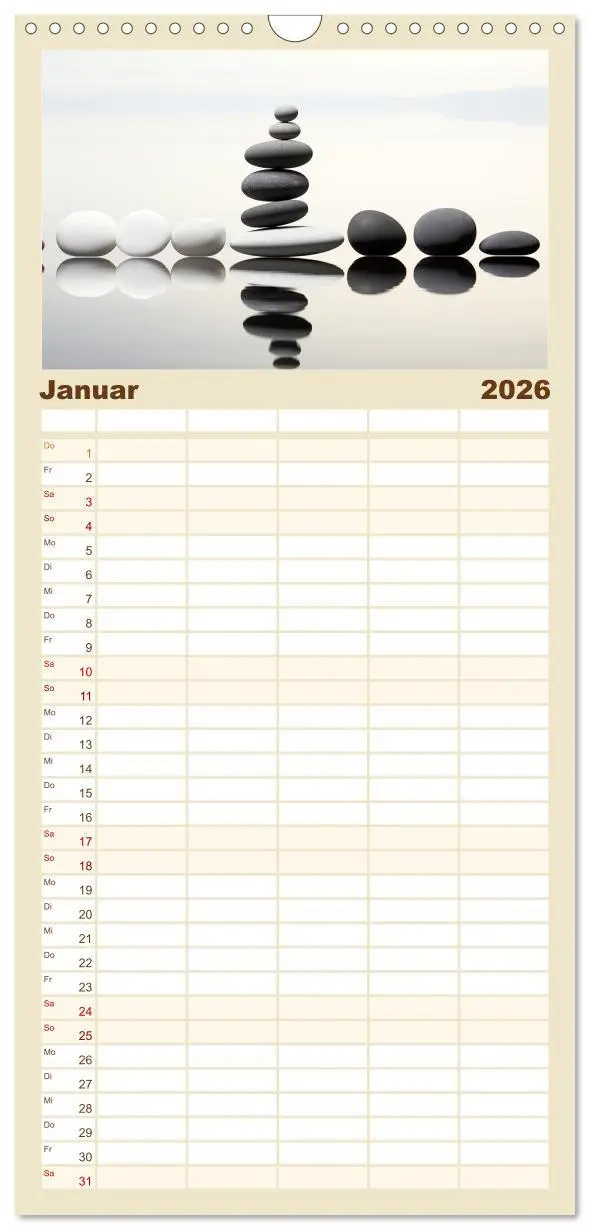 Bild: 9783516499100 | Familienplaner 2026 - Zen mit 5 Spalten (Wandkalender, 21 x 45 cm)...