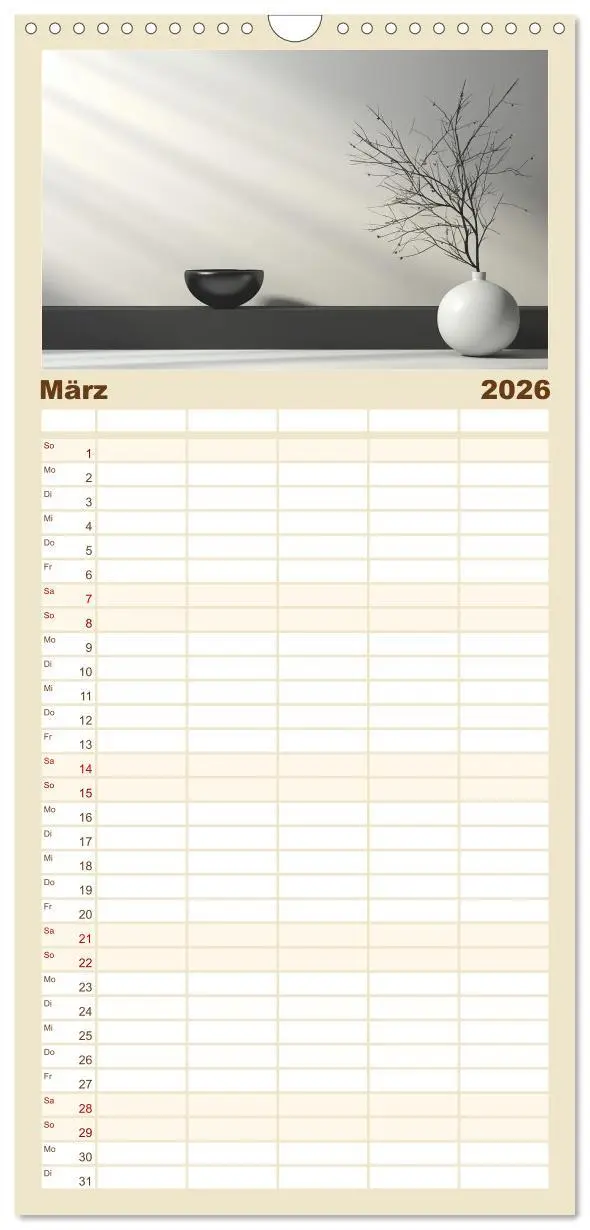 Bild: 9783516499100 | Familienplaner 2026 - Zen mit 5 Spalten (Wandkalender, 21 x 45 cm)...
