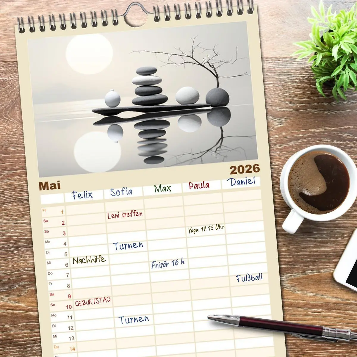 Bild: 9783516499100 | Familienplaner 2026 - Zen mit 5 Spalten (Wandkalender, 21 x 45 cm)...