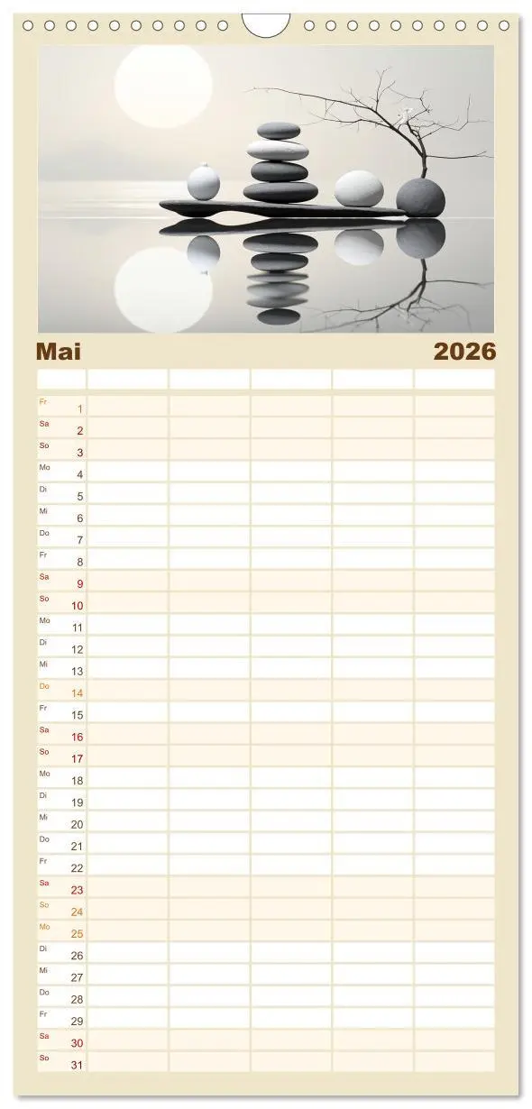 Bild: 9783516499100 | Familienplaner 2026 - Zen mit 5 Spalten (Wandkalender, 21 x 45 cm)...