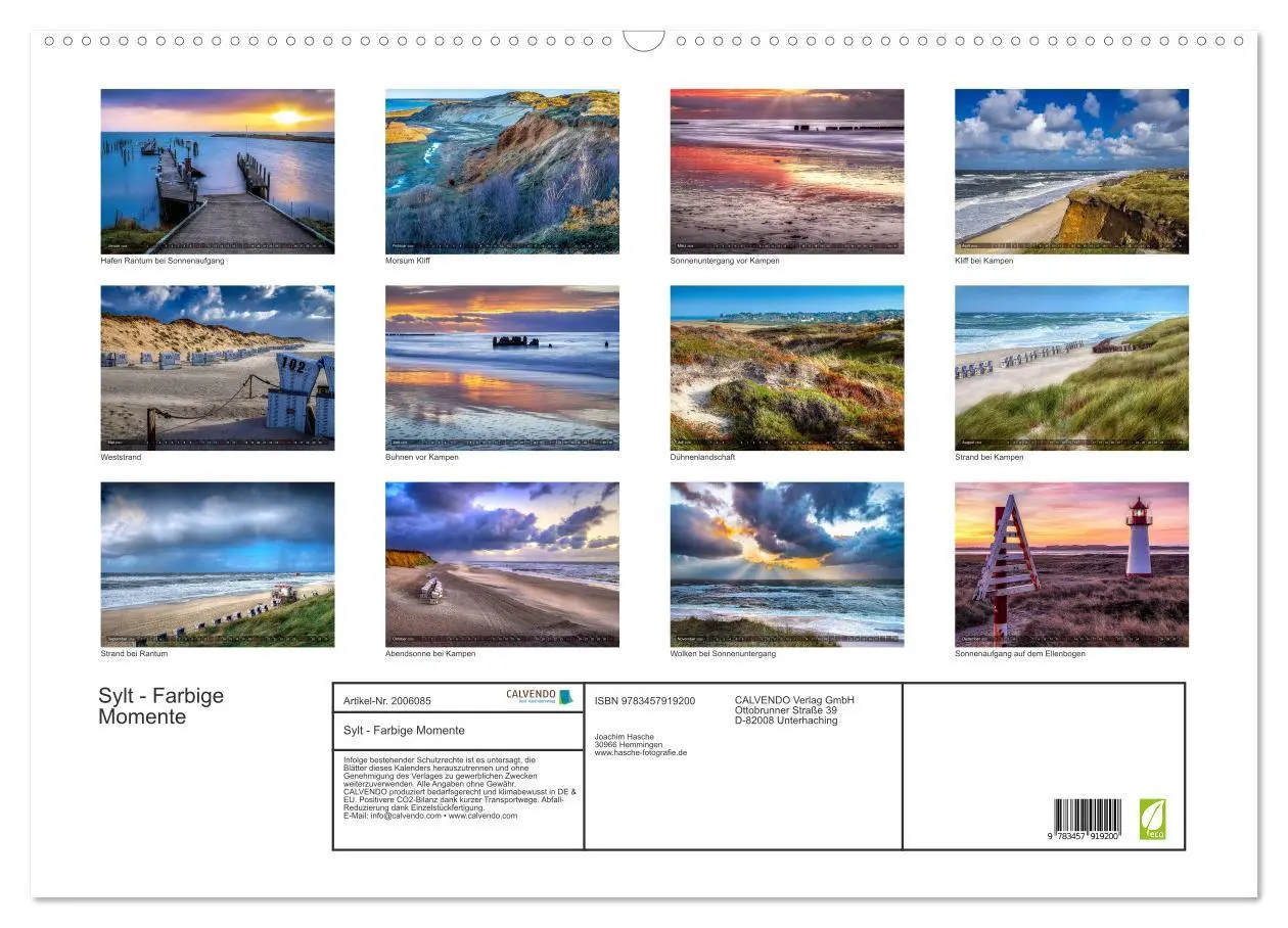 Bild: 9783457919200 | Sylt - Farbige Momente (Wandkalender 2026 DIN A2 quer), CALVENDO...