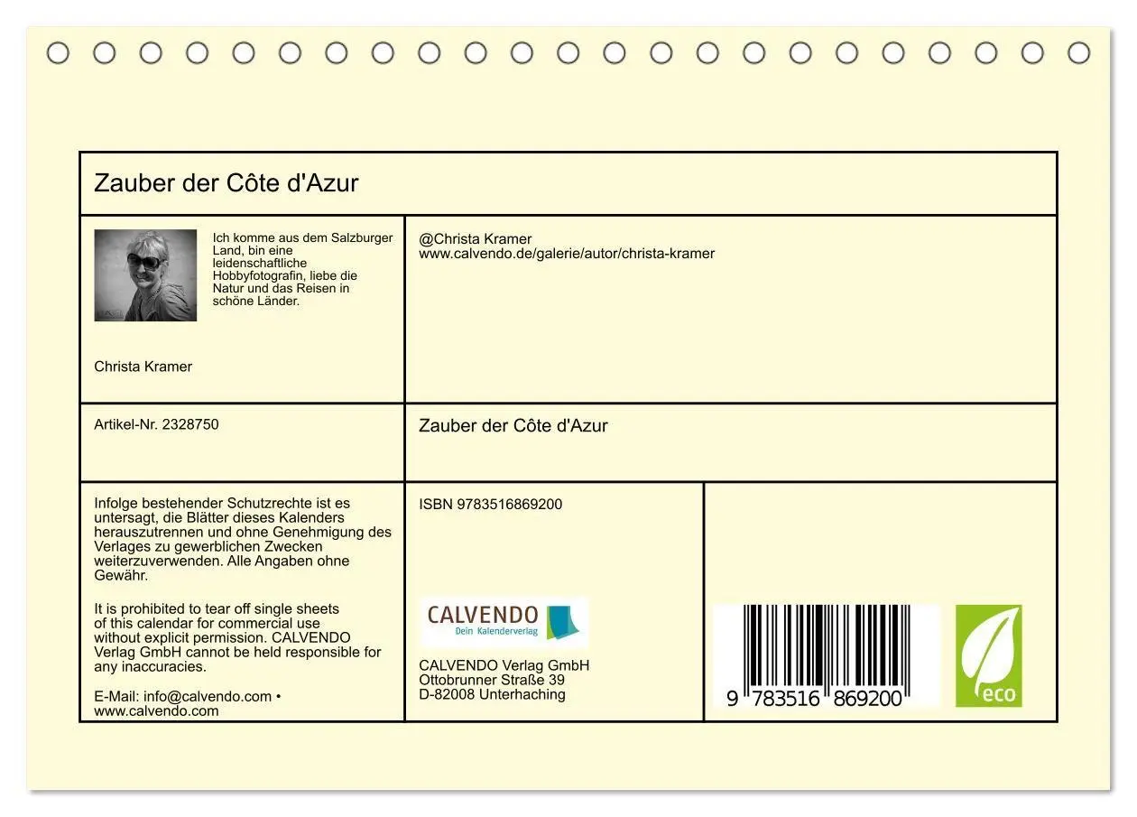 Bild: 9783516869200 | Zauber der Côte d'Azur (Tischkalender 2027 DIN A5 quer), CALVENDO...