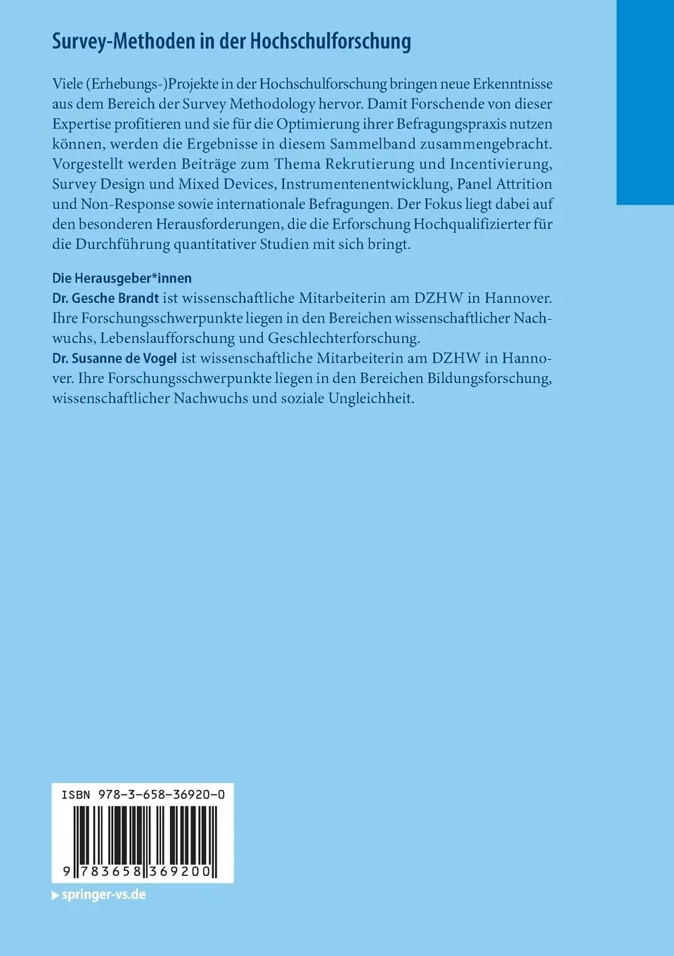 Rückseite: 9783658369200 | Survey-Methoden in der Hochschulforschung | Susanne de Vogel (u. a.)