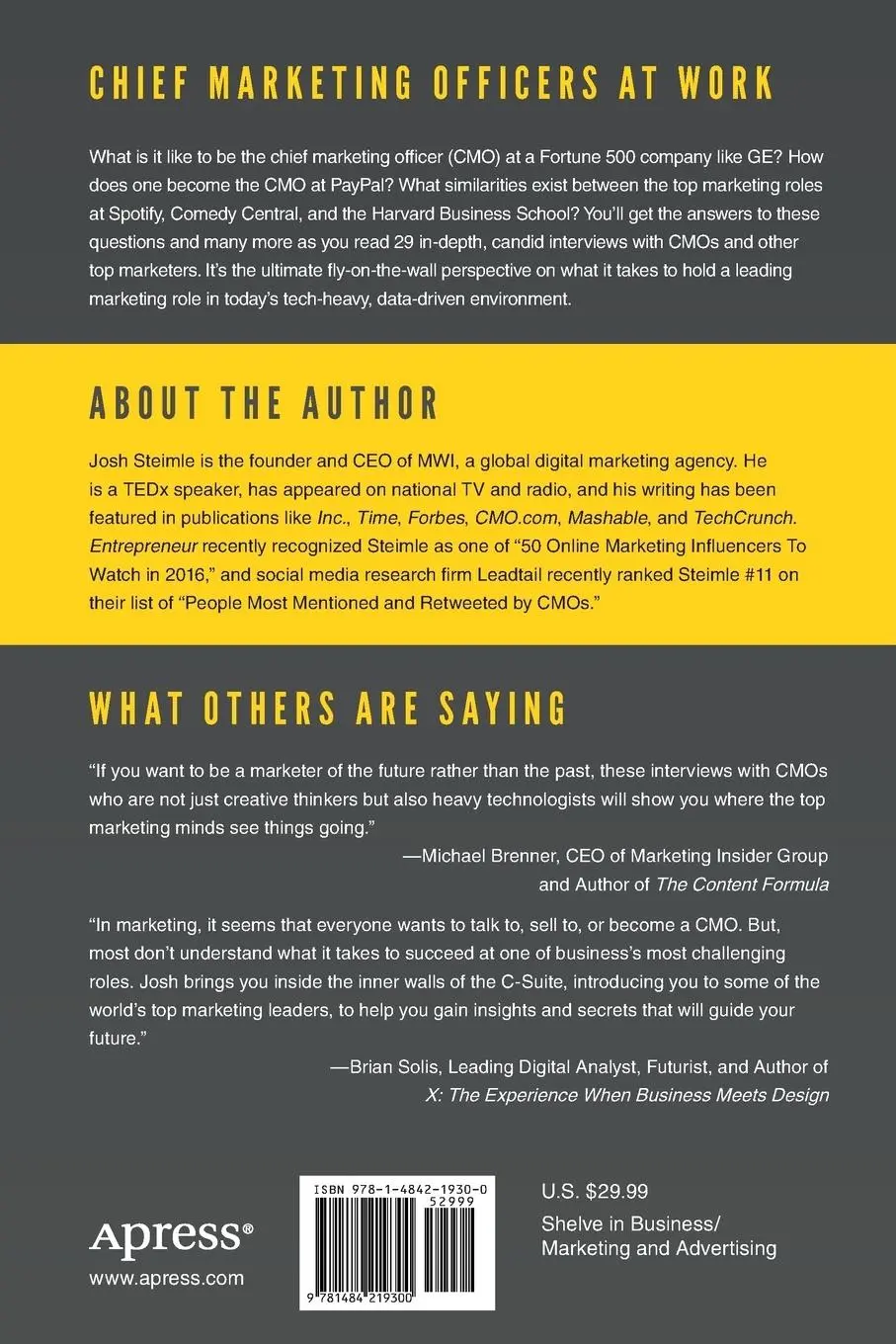 Rückseite: 9781484219300 | Chief Marketing Officers at Work | Josh Steimle | Taschenbuch | xvi