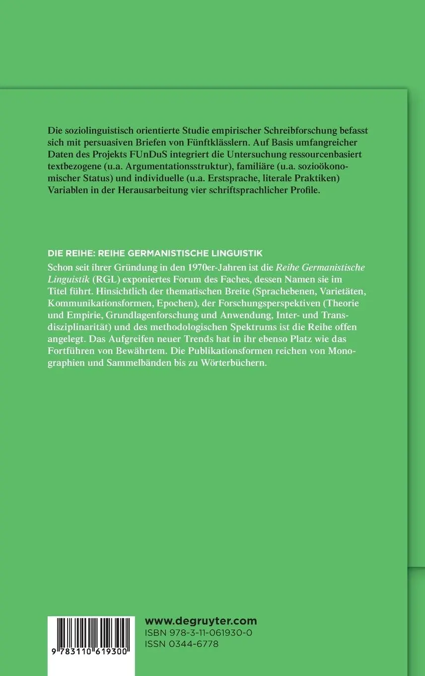 Rückseite: 9783110619300 | Schriftsprachliche Profile von Fünftklässlern | Madeleine Domenech