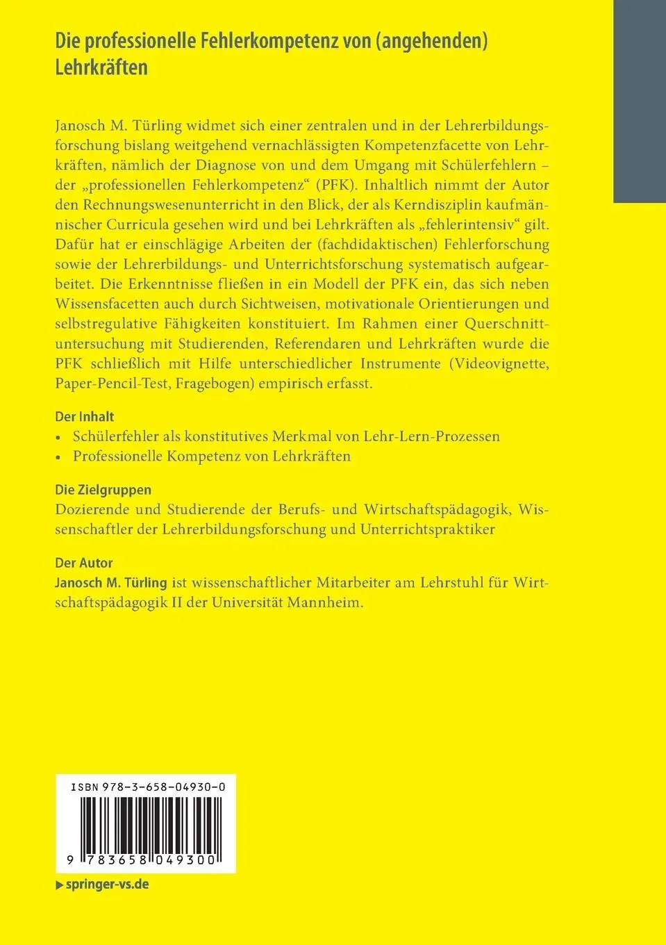 Rückseite: 9783658049300 | Die professionelle Fehlerkompetenz von (angehenden) Lehrkräften | Buch