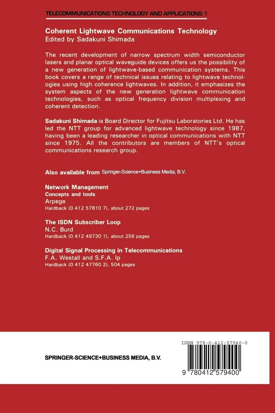 Rückseite: 9780412579400 | Coherent Lightwave Communications Technology | S. Shimada | Buch