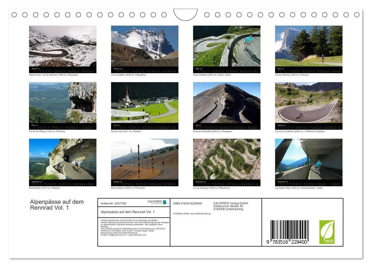 Bild: 9783516229400 | Alpenpässe auf dem Rennrad Vol. 1 (Wandkalender 2026 DIN A4 quer),...