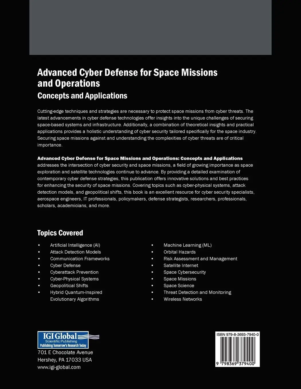 Rückseite: 9798369379400 | Advanced Cyber Defense for Space Missions and Operations | Taschenbuch