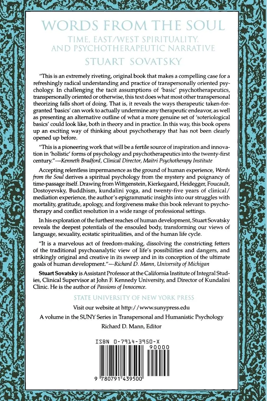 Rückseite: 9780791439500 | Words from the Soul | Stuart Sovatsky | Taschenbuch | Englisch | 1998