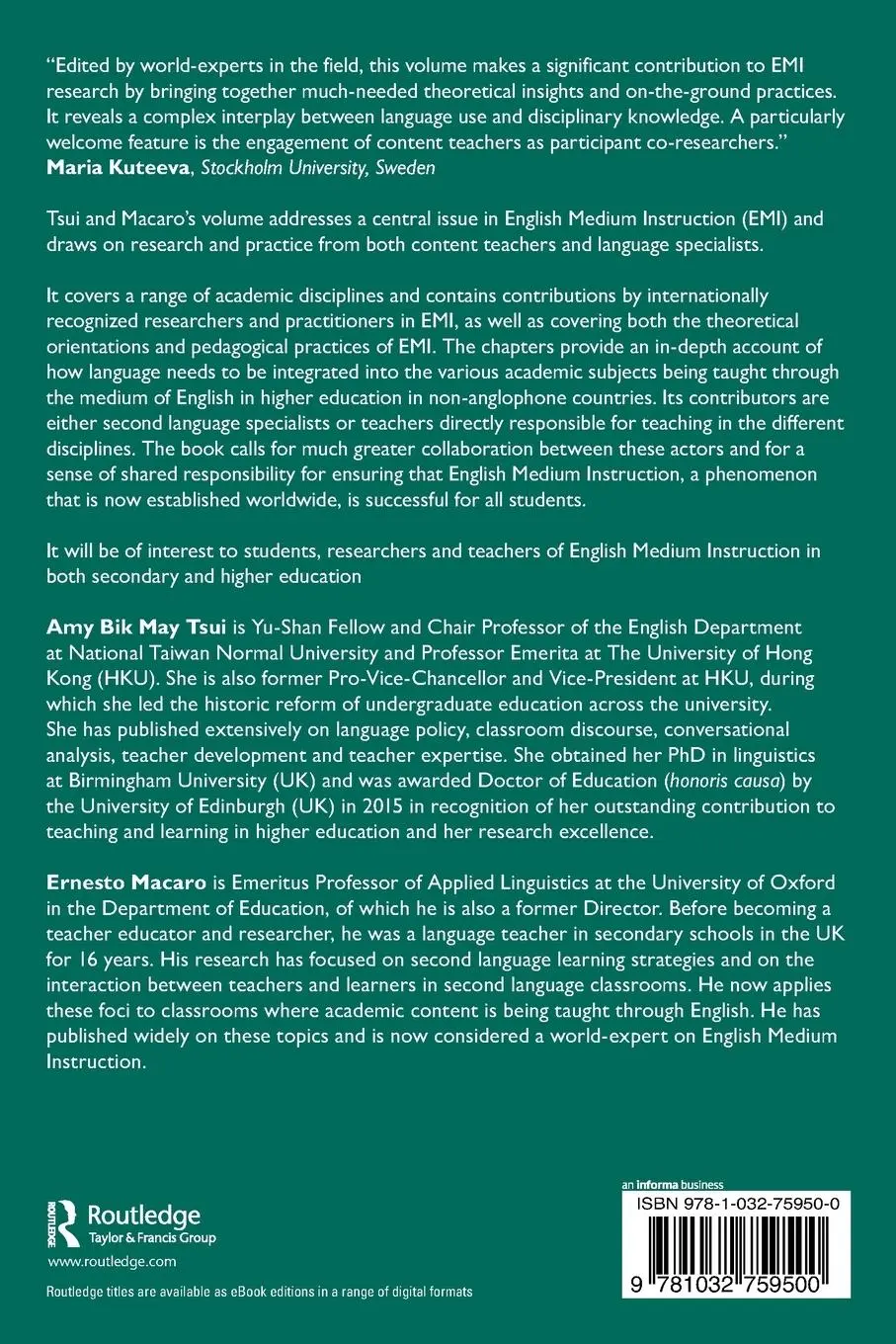 Rückseite: 9781032759500 | Language Issues in English Medium Instruction | Tsui (u. a.) | Buch
