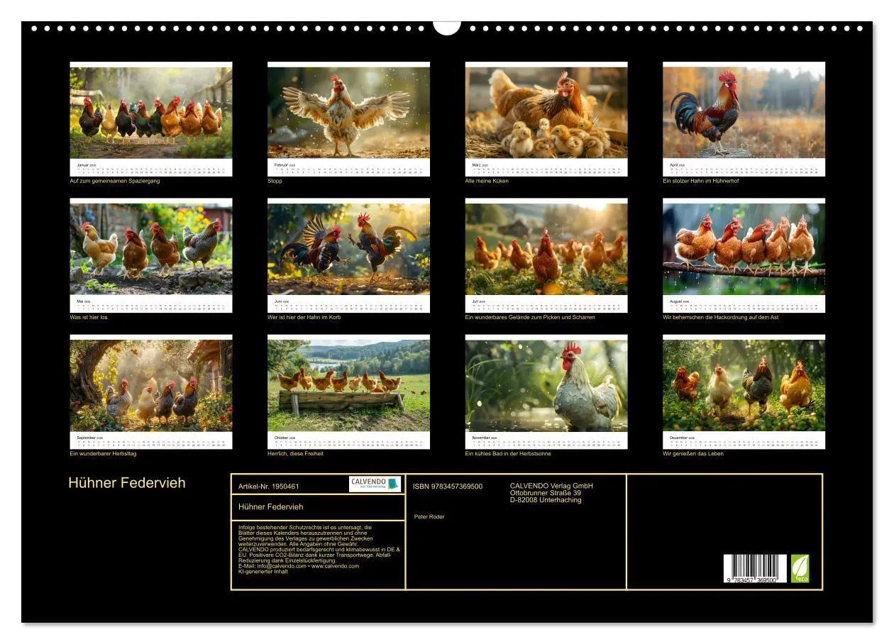 Bild: 9783457369500 | Hühner Federvieh (Wandkalender 2026 DIN A2 quer), CALVENDO...