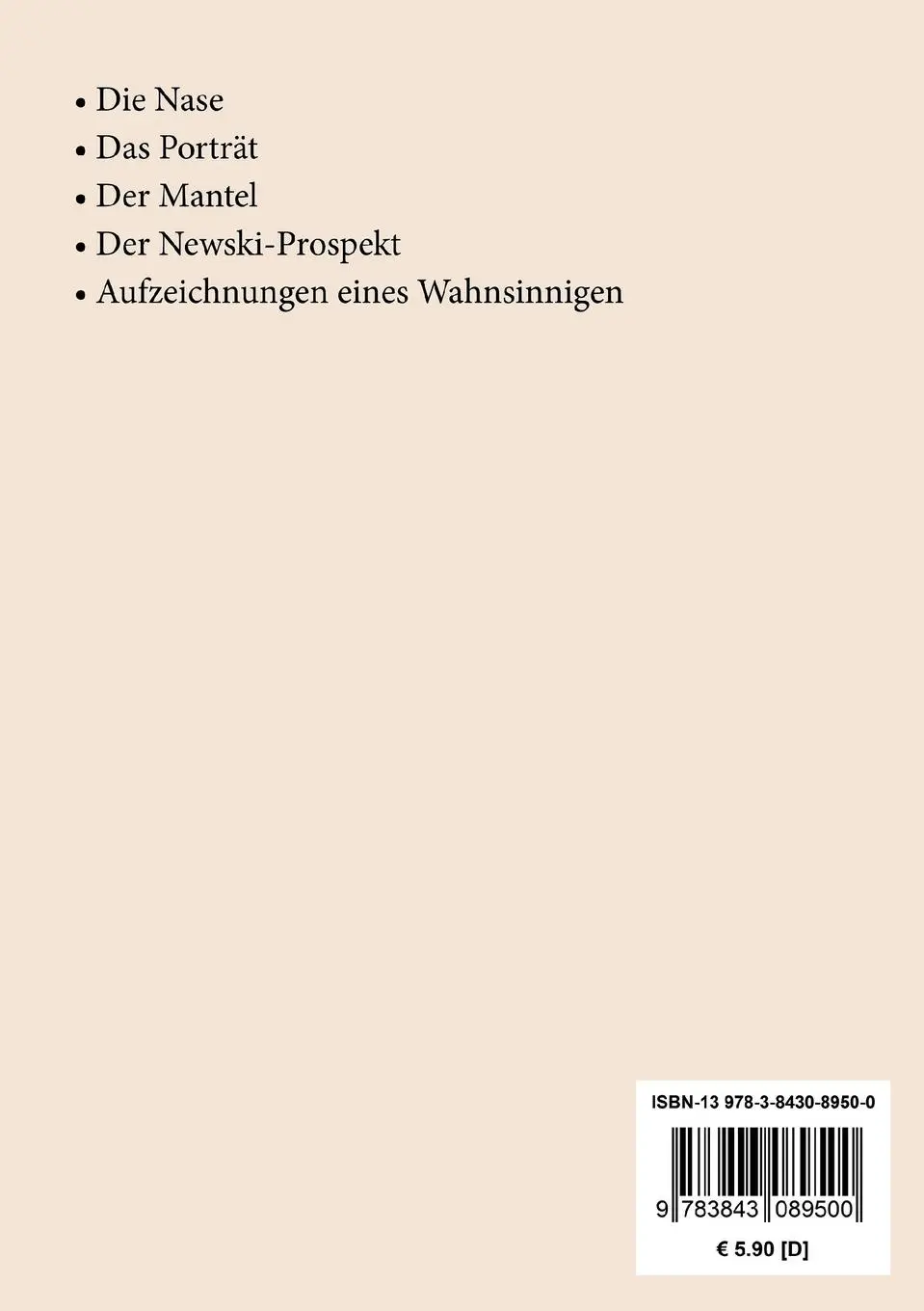 Rückseite: 9783843089500 | Petersburger Erzählungen | Nikolai W. Gogol | Taschenbuch | 176 S.