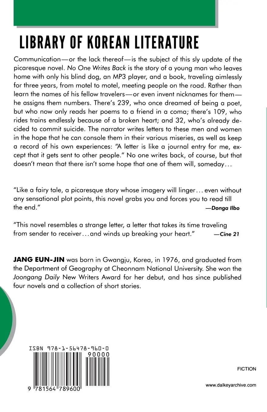 Rückseite: 9781564789600 | No One Writes Back | Jang Eun-Jin | Taschenbuch | Englisch | 2013