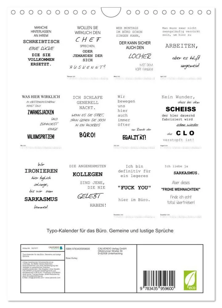 Bild: 9783435959600 | Typo-Kalender für das Büro. Gemeine und lustige Sprüche...