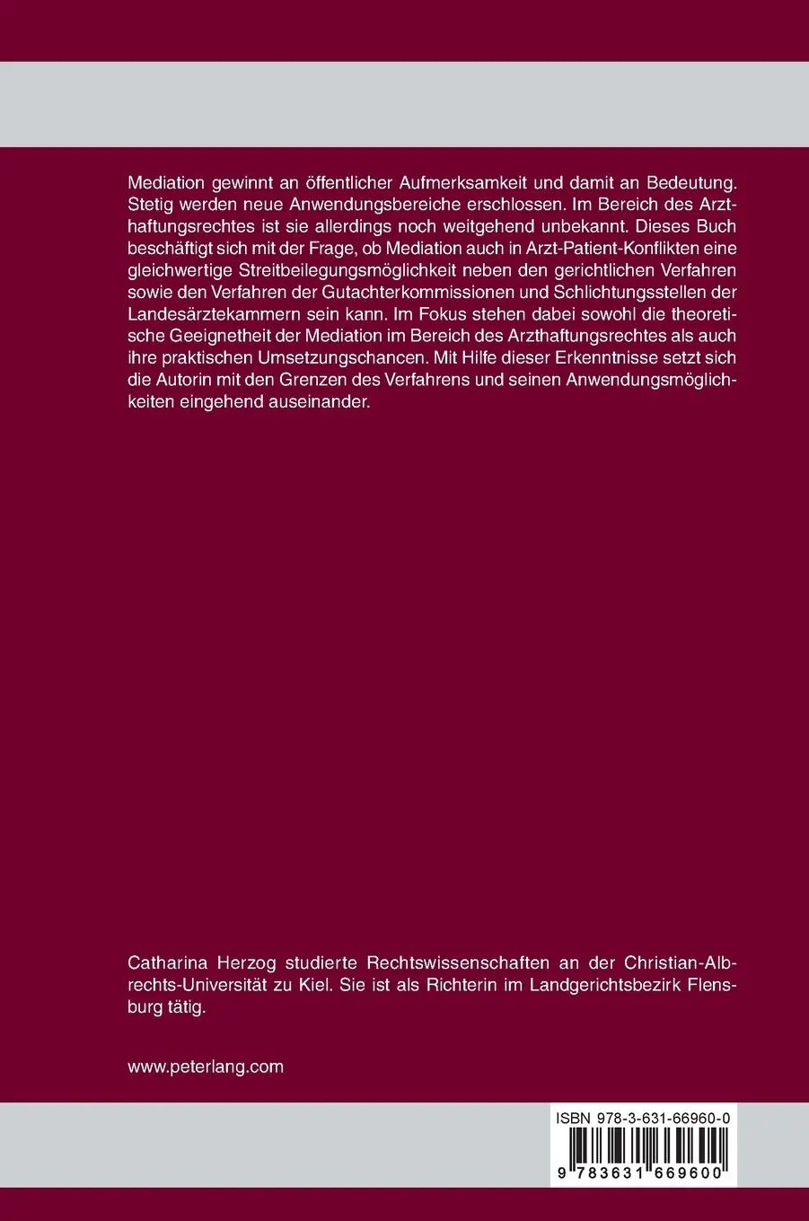 Rückseite: 9783631669600 | Mediation im Gesundheitswesen | Catharina Herzog | Buch | 354 S.