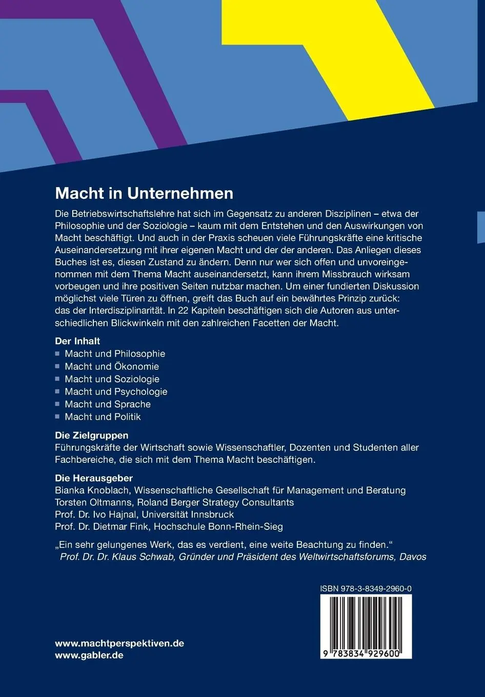 Rückseite: 9783834929600 | Macht in Unternehmen | Der vergessene Faktor | Bianka Knoblach (u. a.)