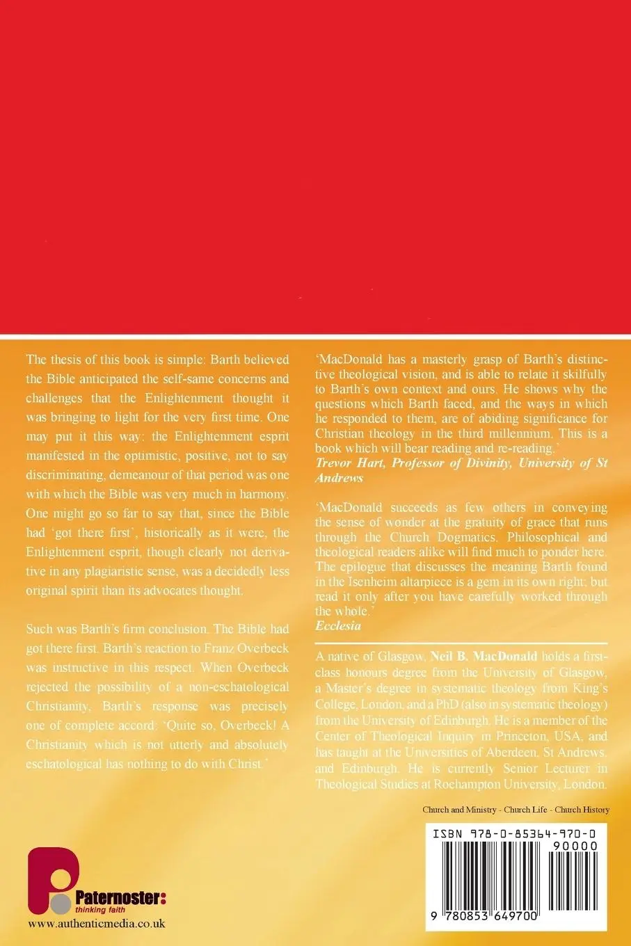 Rückseite: 9780853649700 | Karl Barth and the Strange New World Within the Bible | Neil Macdonald