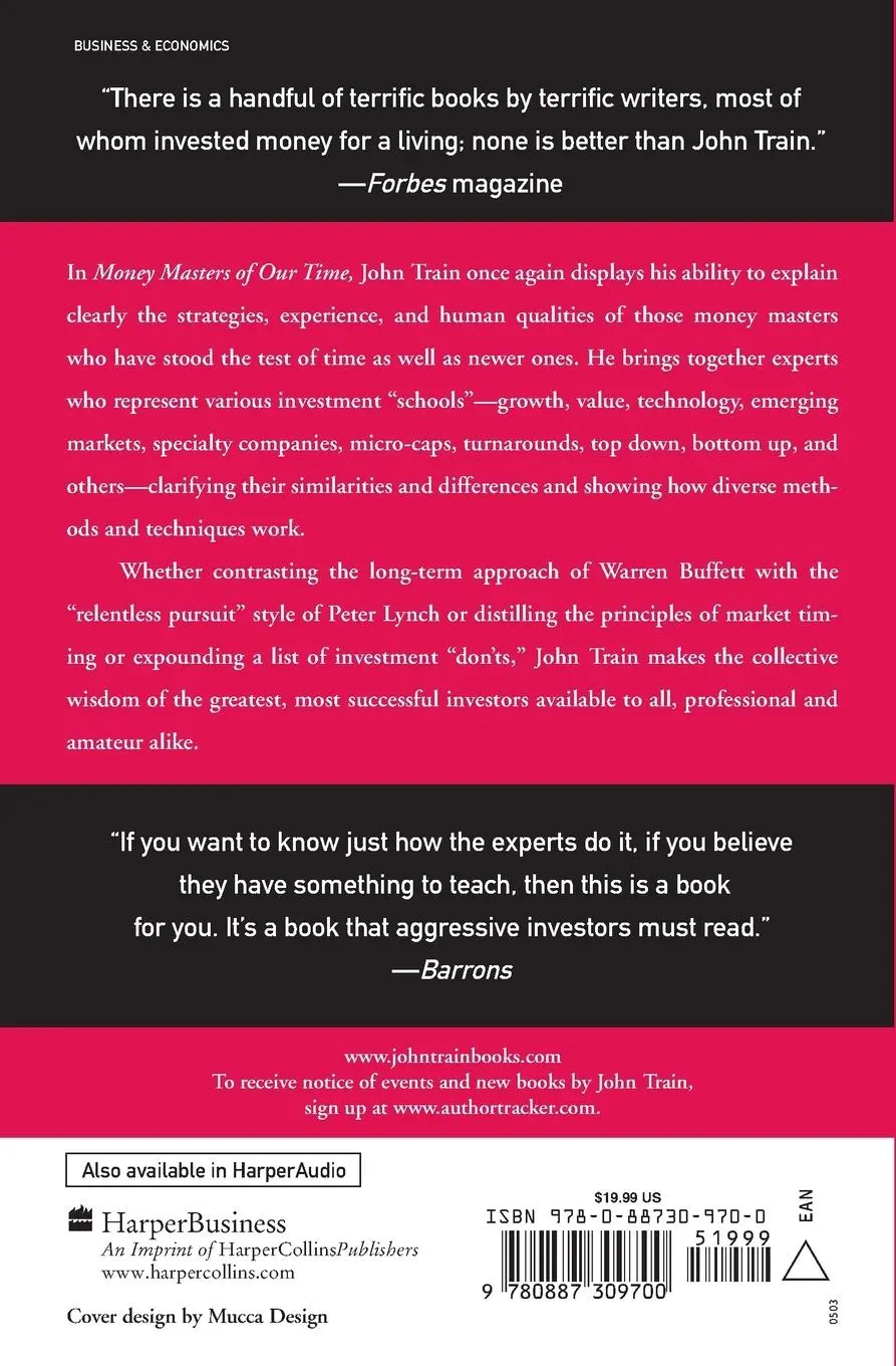 Rückseite: 9780887309700 | Money Masters of Our Time | John Train | Taschenbuch | Englisch | 2003