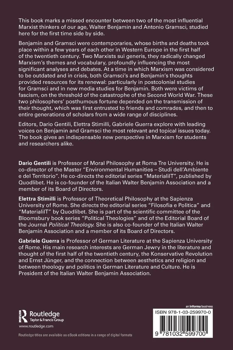 Rückseite: 9781032599700 | Walter Benjamin and Antonio Gramsci | A Missed Encounter | Taschenbuch