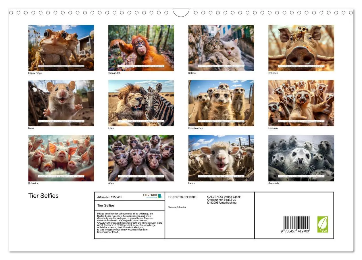 Bild: 9783457419700 | Tier Selfies (Wandkalender 2026 DIN A3 quer), CALVENDO Monatskalender