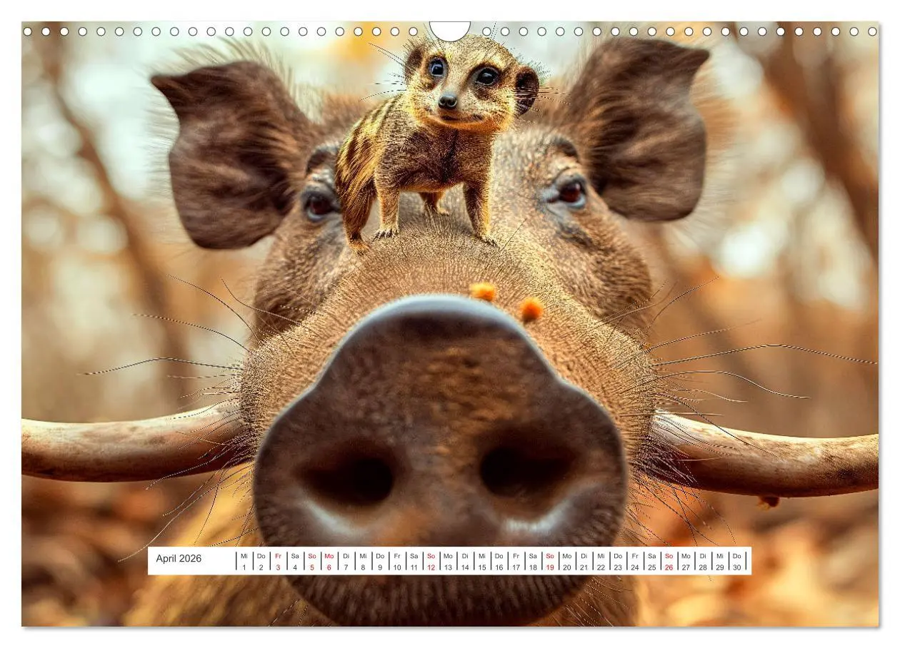 Bild: 9783457419700 | Tier Selfies (Wandkalender 2026 DIN A3 quer), CALVENDO Monatskalender