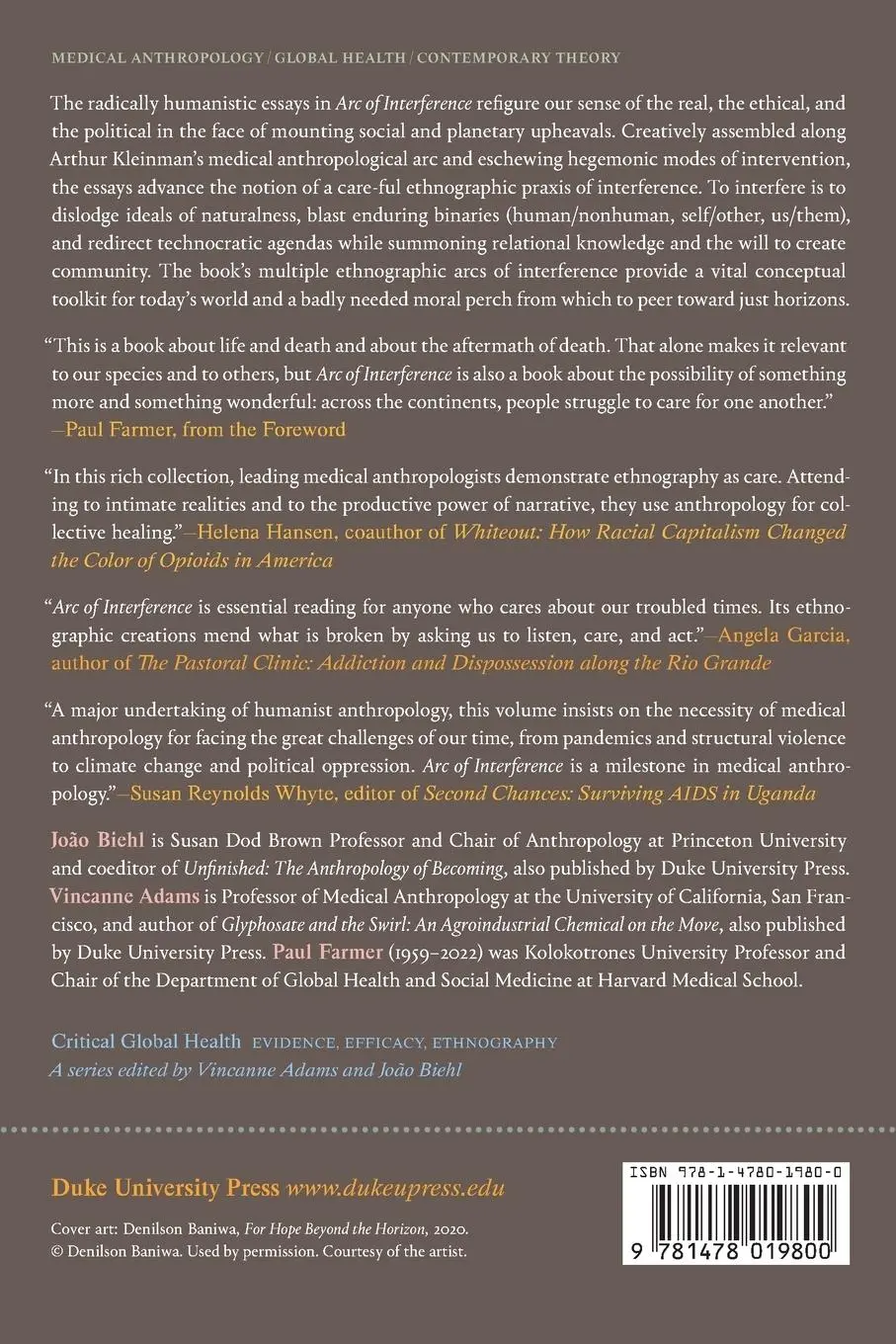 Rückseite: 9781478019800 | Arc of Interference | Medical Anthropology for Worlds on Edge | Biehl