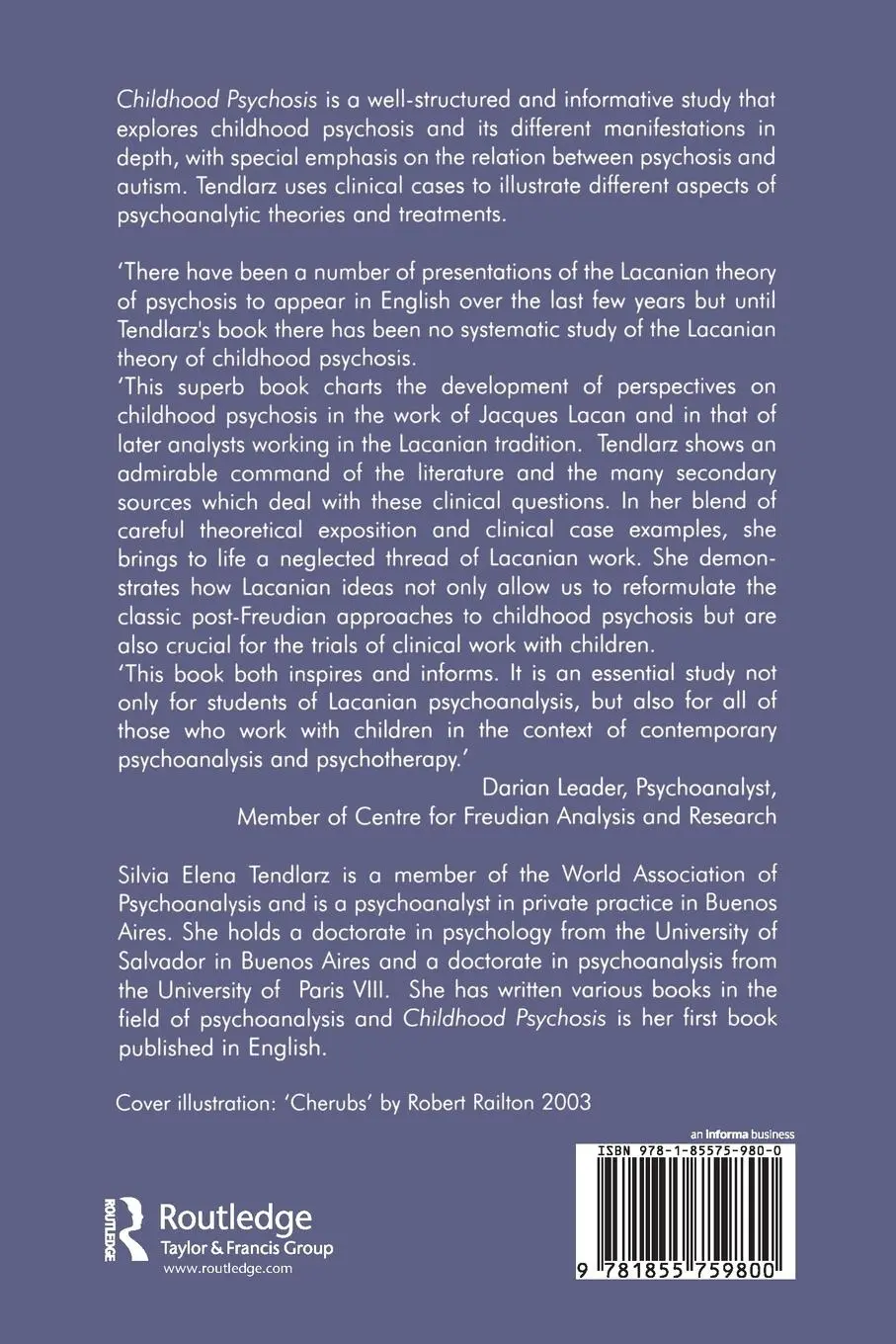 Rückseite: 9781855759800 | Childhood Psychosis | A Lacanian Perspective | Silvia Elena Tendlarz