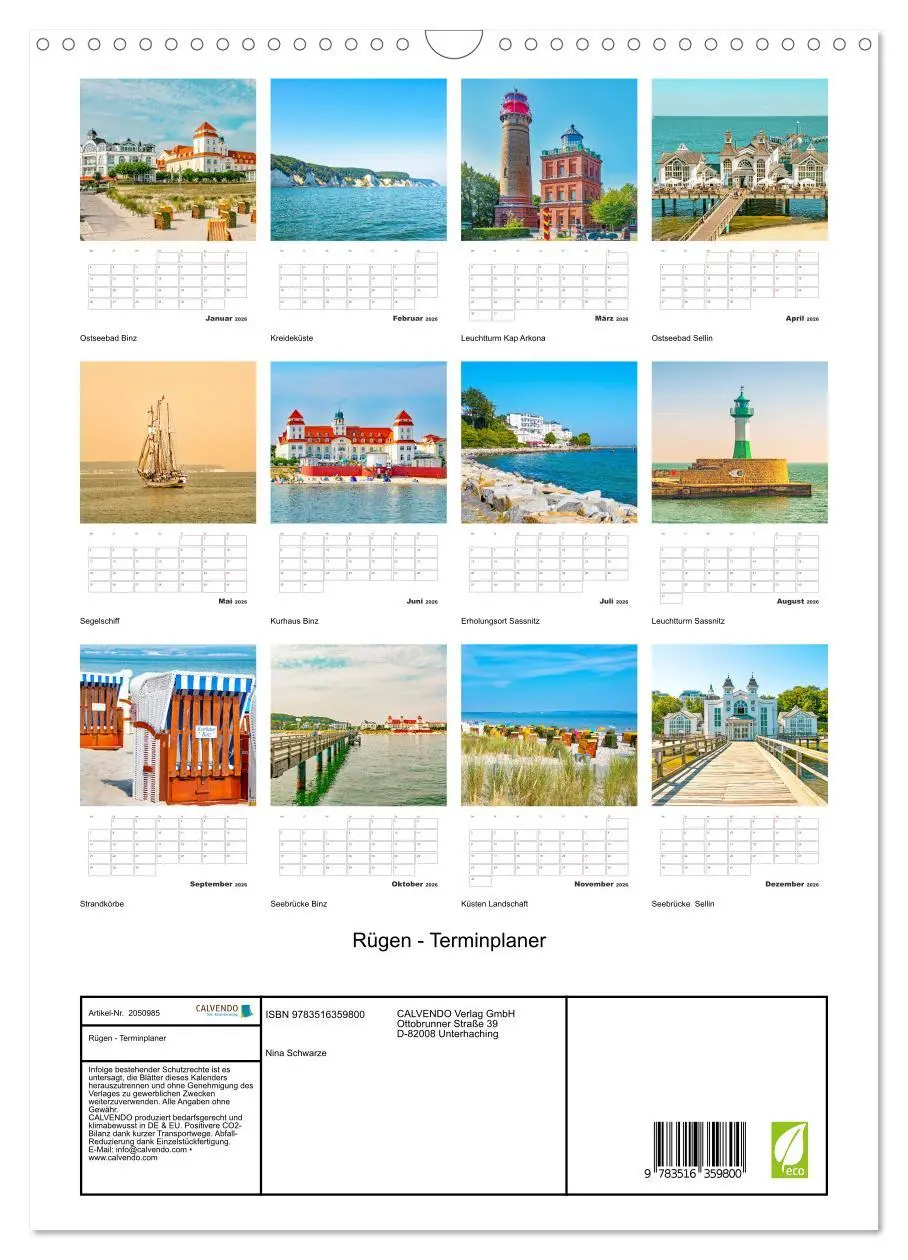 Bild: 9783516359800 | Rügen - Terminplaner (Wandkalender 2026 DIN A3 hoch), CALVENDO...