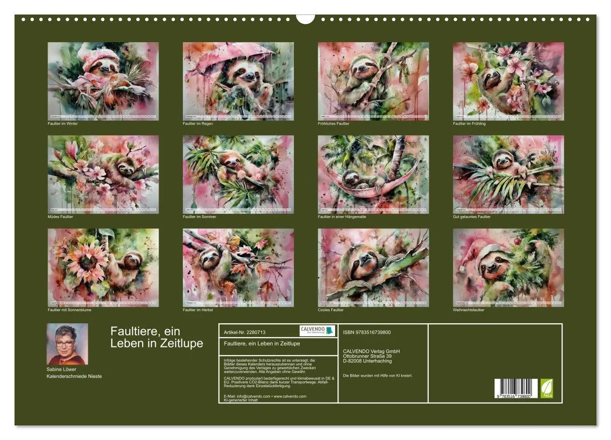 Bild: 9783516739800 | Faultiere, ein Leben in Zeitlupe (Wandkalender 2026 DIN A2 quer),...